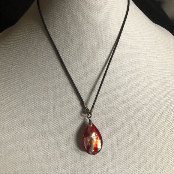 Murano Glass Red & Silver Teardrop Pendant - Picture 3 of 11